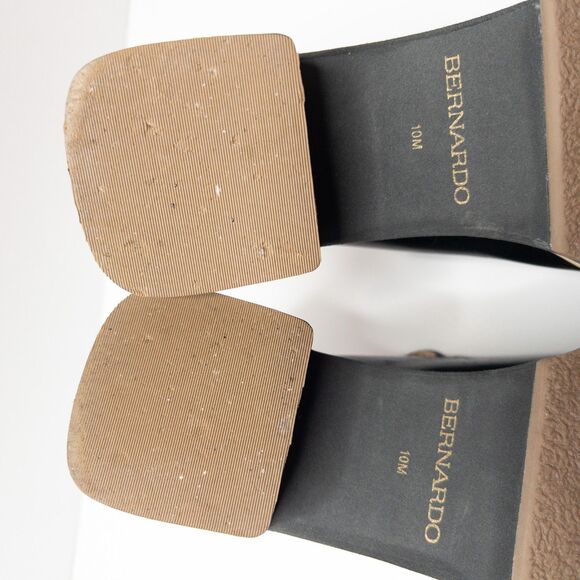 Bernardo Black Leather Block Heel Mules Slides Women’s 10M Square Toe Clogs - Picture 9 of 16